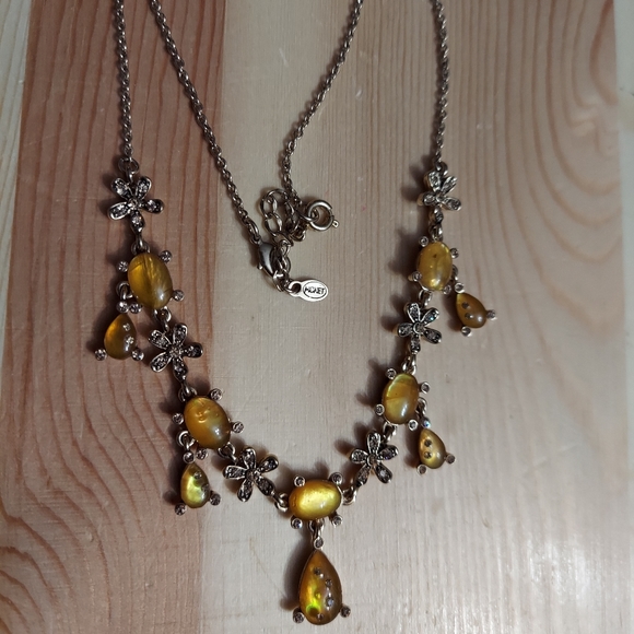 Monet Gold/Faux Amber & Pave' Flower Necklace - Picture 5 of 9